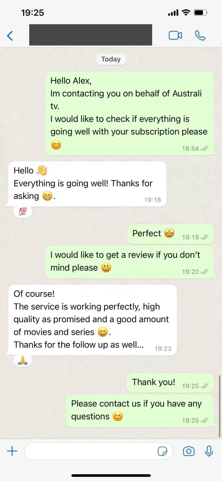 Customer WhatsApp review screenshot 2